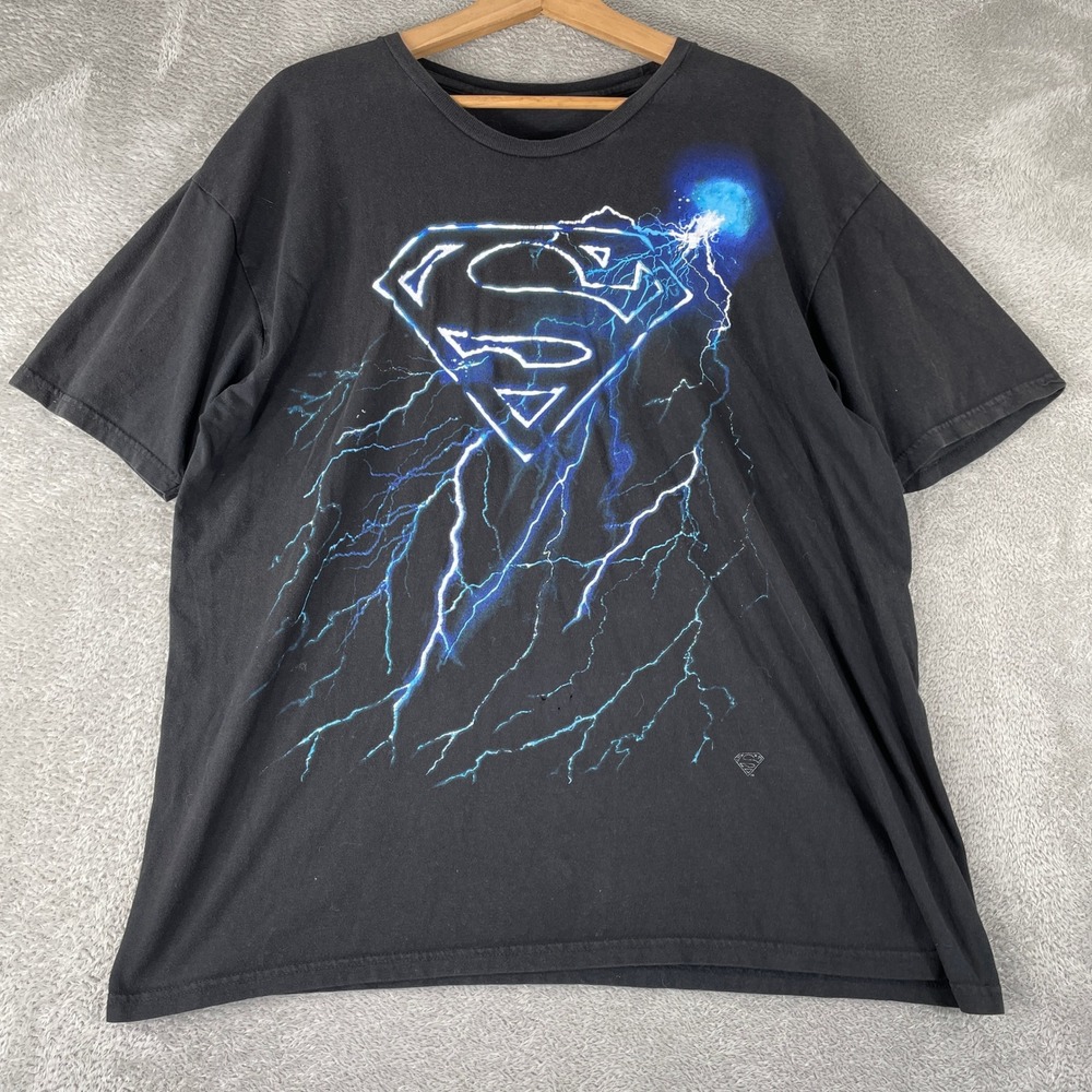 Superman Shirt Mens XL Black Vintage Y2K Lightning Bolt DC Comics Superhero